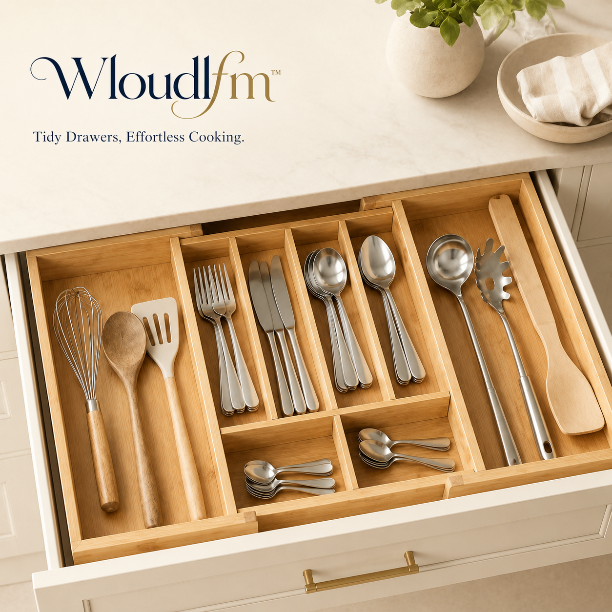 Wloudlfm™ Bamboo Expandable Kitchen Drawer Organizer