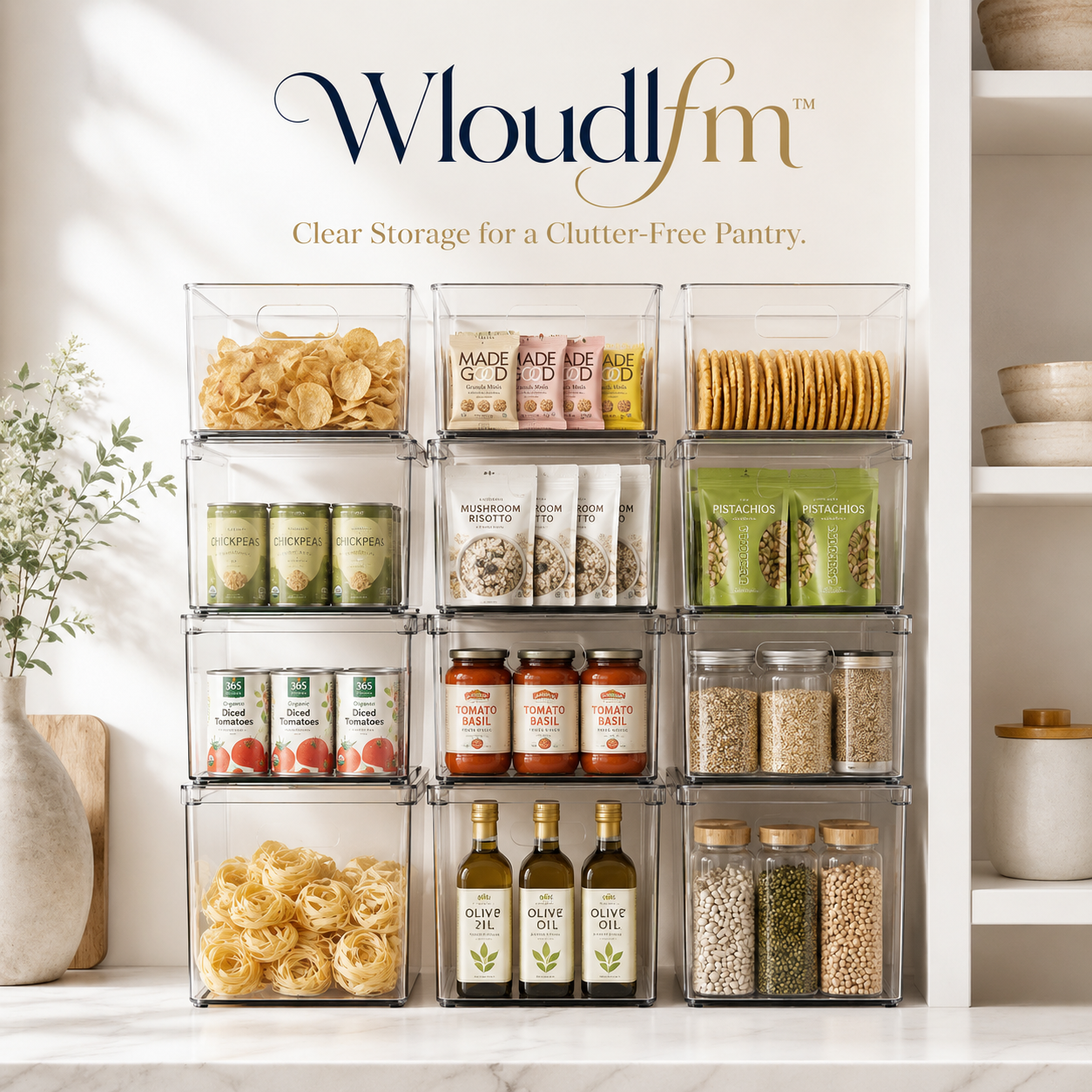 Wloudlfm™ Clear Stackable Pantry Storage Bins Set