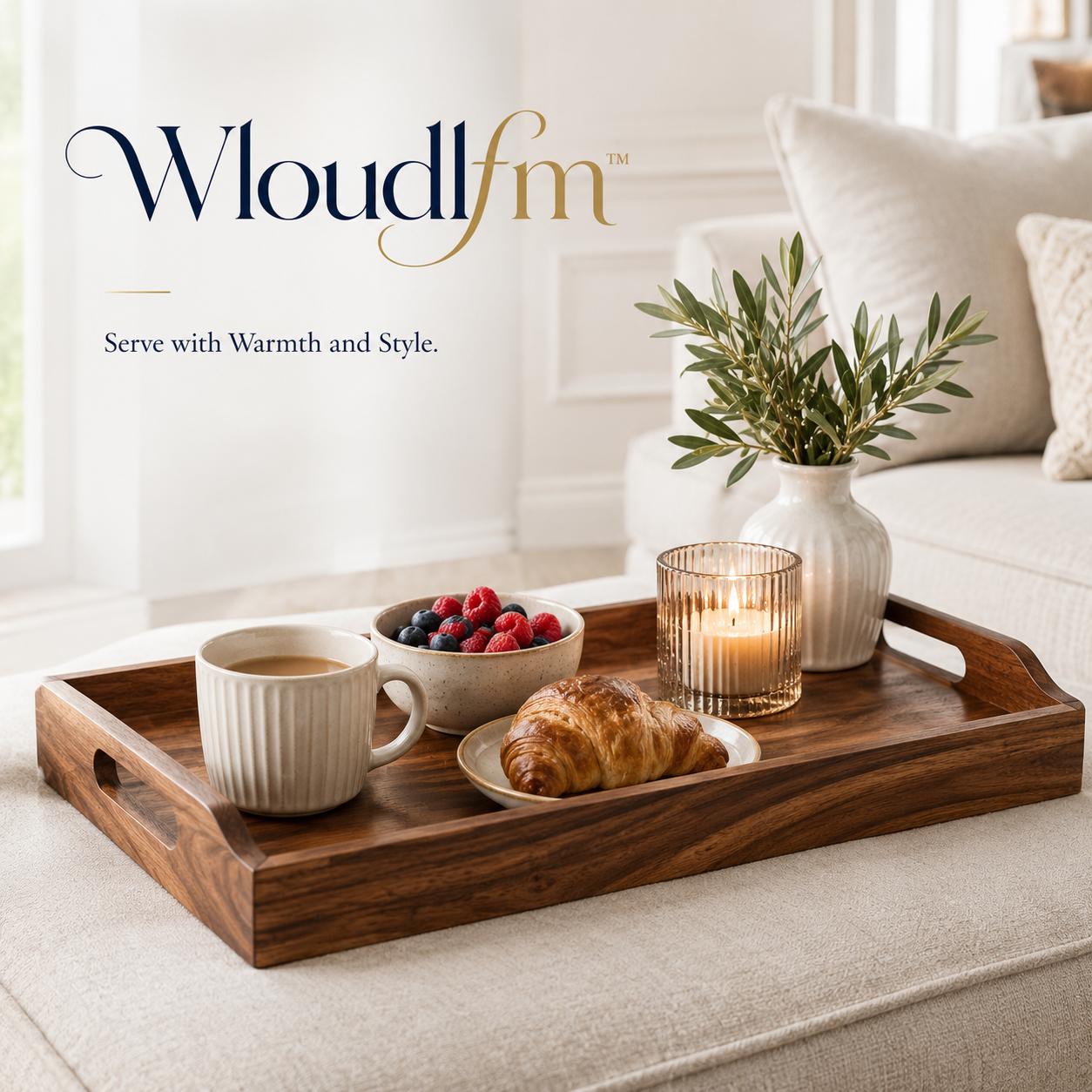 Wloudlfm™ Acacia Wood Serving Tray with Handles